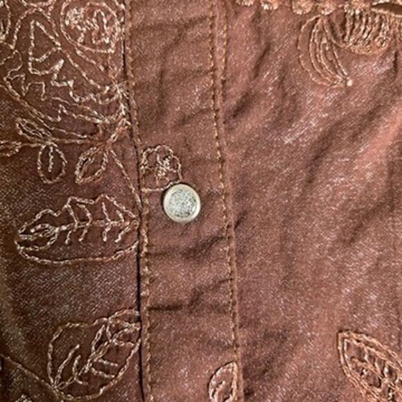 Wrangler Pearl Snap Shirt Womens Large Brown All Over Embroidered Sparkle Snaps - Picture 4 of 6